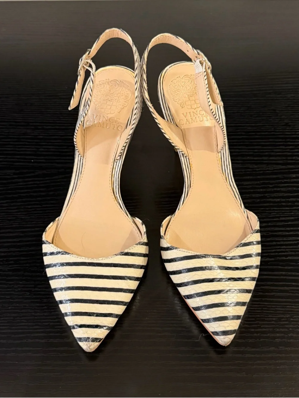 Vince Camuto Barlowe Striped Leather Slingback Heels - Picture 2 of 14